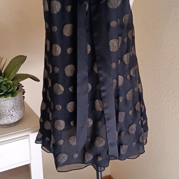 Vintage. Nanette Lepore Black Silk With Gold Polka Dot Blouse. Dark Summer - Picture 6 of 9